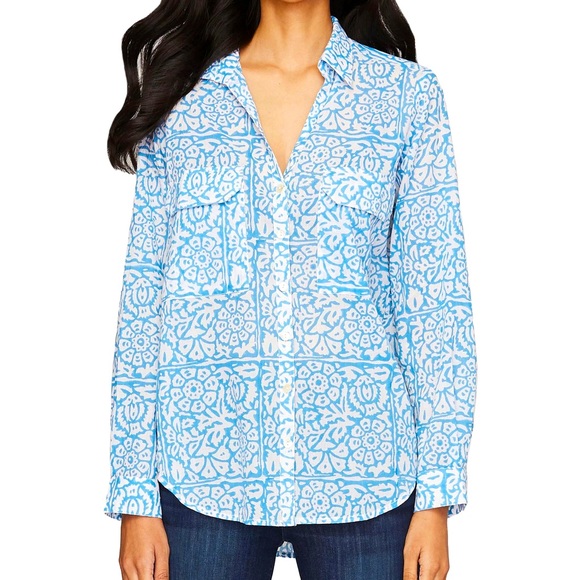 Roberta Roller Rabbit Tops - NWT Roller Rabbit Mar Button Down Collared Guy Shirt Sz Large in Blue